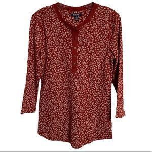 CHAPS Ditzy Print Red Long Sleeve Top